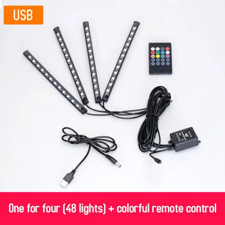 4x12 USB remote Светодиодная автомобильная лампа для ног окружающий светильник RGB usb app беспроводной Дистанционное управление музыкой автомобильный интерьерный декоративный неоновый атмосферный светильник s - Испускаемый цвет: 4x12 USB remote