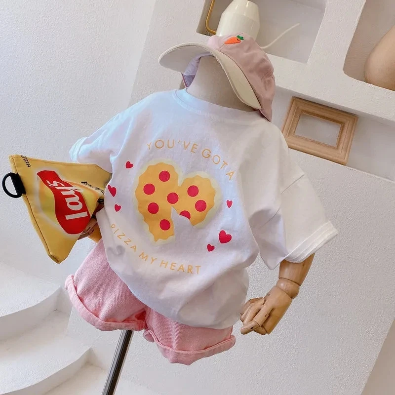 

New girls summer Korean children's clothing baby kids girls cake love cotton loose Casual Short Sleeve Tops T-shirts P4 446