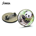 Дружественных животных панда, бамбук Мультяшные Броши кабошоны разрисованные изделия из стекла значки материал для изготовления сумок, одежды, рубашка с лацканами, булавки, подарок для детей