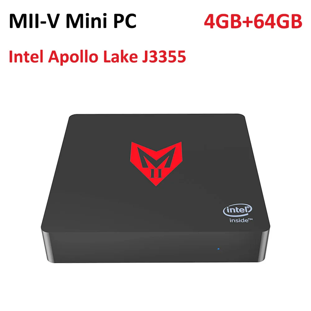 MII-V Мини ПК Windows10 Ubuntu 4GBDDR4 EMMC 64GB 2 4G/5G wifi Bluetooth 4 0 Intel Apollo Lake J3355 HDMI 1.4b LAN 1000M | Компьютеры
