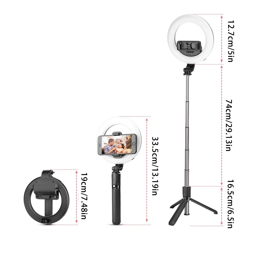 

2021 Novo Sem Fio Bluetooth 4 Em 1selfie Vara Adjustable Brightness Selfie Ring Light Led Camera Perfect For All Kinds Of Selfie