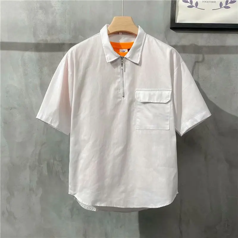 

Men's Summer New Style Cotton and Linen Zipper Short-sleeved Fashion Big Shirt Tops 2021 New Style Men's Fashion Shirt Big Size