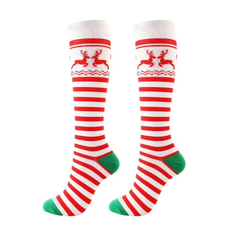 

New Christmas Cap Tree Deer Striped Printed Compression Socks Knee High/Long Polyester Nylon Hosiery Footwear Accessories