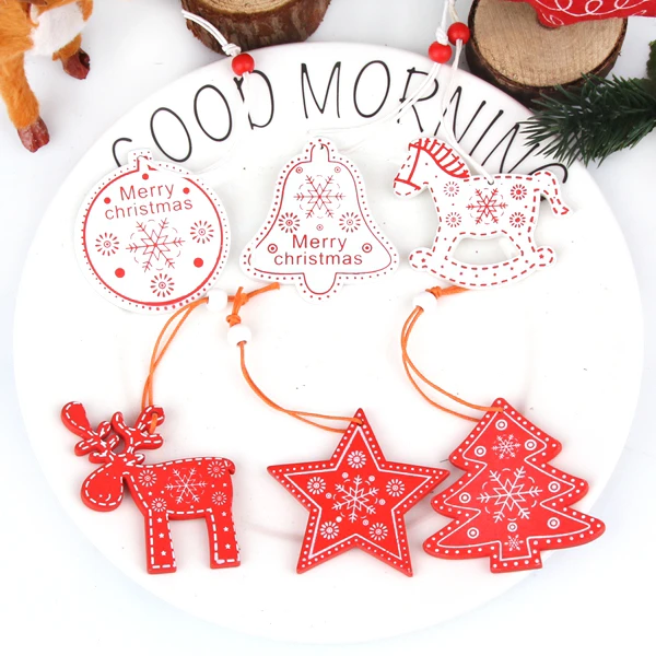 Mix 6PCS Type A 6 шт. DIY креативный Печатный Рождественский деревянный чипборд Подвески Украшения для рождественской вечеринки Рождественские елки украшения детские подарки - Цвет: Mix 6PCS Type A