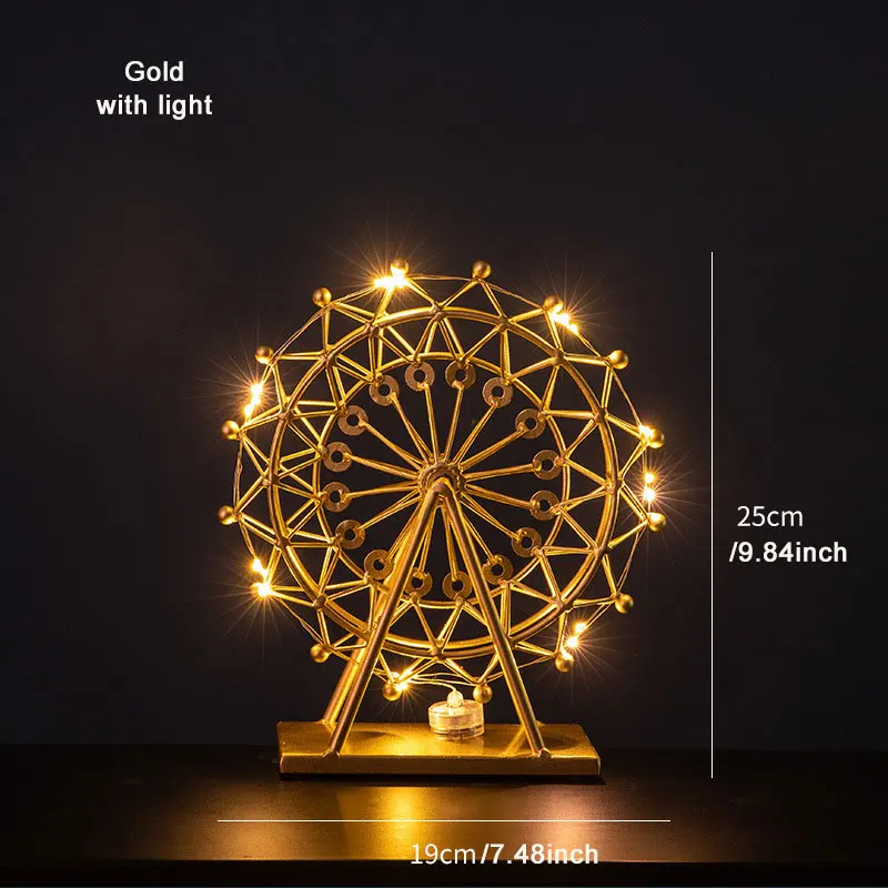 gold with light Очаровательный скандинавский вращающийся Золотой Синий металл колесо обозрения рождественские украшения стола с огнями подарки на день рождения друзей - Цвет: gold with light