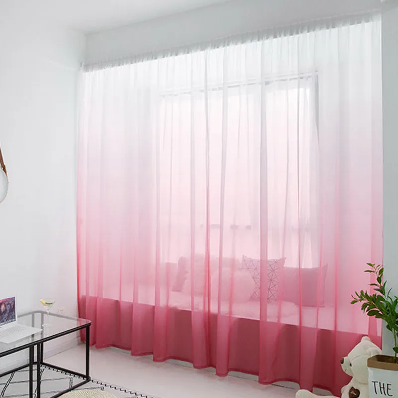 

Window Drapes for Bedroom Living Room Decor TJ6781 Sheer Curtain Voiles Semi Velcro Self-adhesive Gradient Punch-free Faux Linen