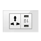 250 В Универсальный 3-джек Стандартный 118 мм Бытовая белая стеклянная панель Расширенный выключатель питания розетка серии