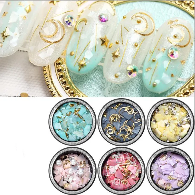 6 новых декоративных гвоздей для ногтей ракушки и звезды луна натурального цвета