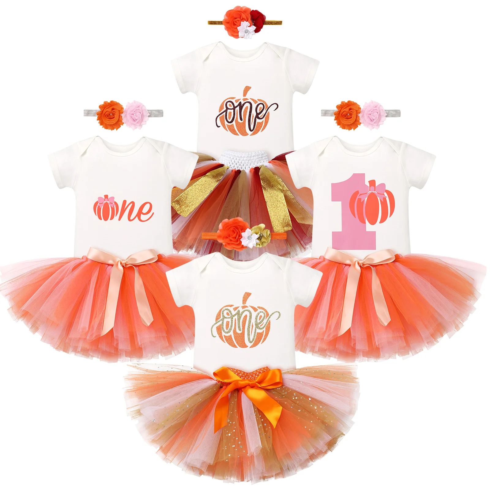 

Baby Birthday Dress Cake Smash Pumpkin Theme Print Bowknot Tiered Tulle Newborn Infantil Tutu Outfit Thanksgiving Theme Party