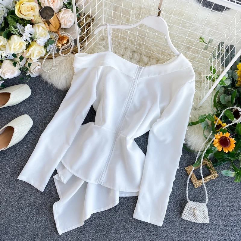 Женская Офисная рубашка с открытыми плечами и асимметричным вырезом однотонные