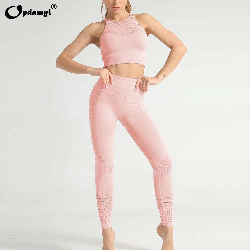 Комплект женский спортивный из бесшовного бюстгальтера и леггинсов с высокой
