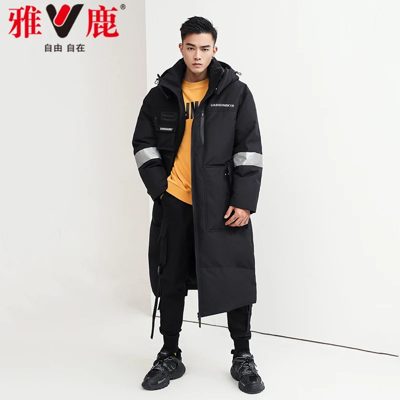 Down Jacket Men's and Women's Same for Couple Long over-the-Knee Winter Casual Hooded Thickened Thermal Coat