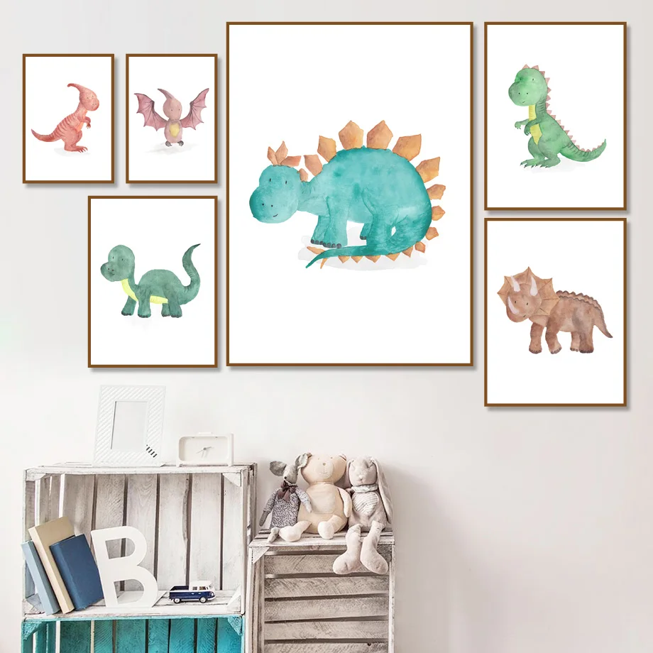 Птерозавр тираннозавр мультфильм Динозавр настенная живопись на холсте