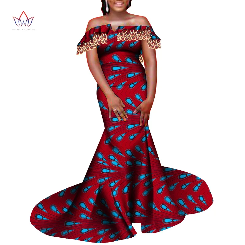 Customize BintaRealWax African Clothes for Women Off-shoulder Sleeveless Dress African Women Print Wax Dress Party WY8648