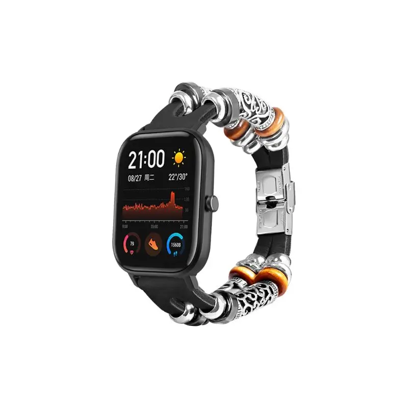 

Vintage Beads Wrist Strap Metal Buckle Watchband for huami GTS 20MM Kit 090F