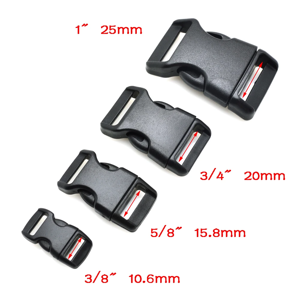 

10pcs/pack Piastic Side Release Buckle Curved 550 Paracord Bracelet Dog Collar Backpack Strap Webbing 10mm 15mm 20mm 25mm
