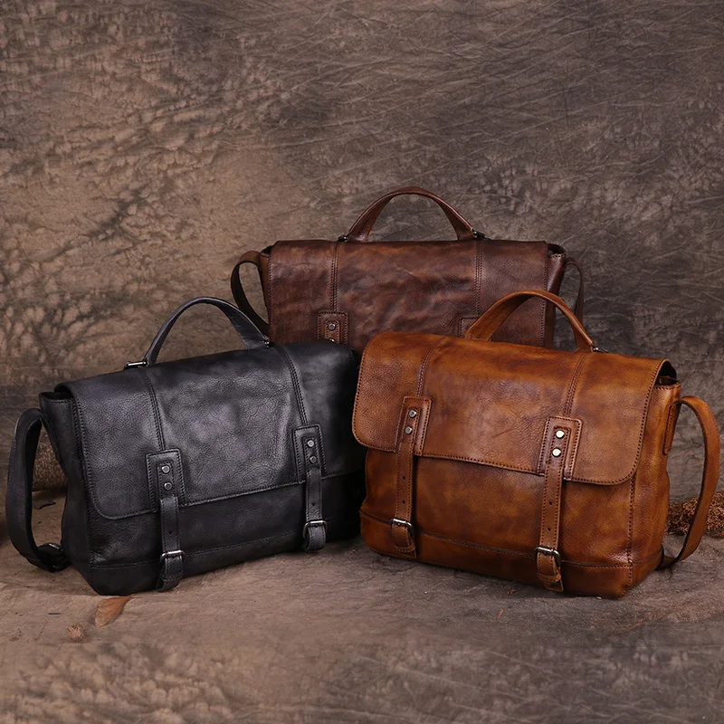 Vintage Distressed Leather Men Shoulder Bag Portable Messenger Street Bags Hand-colored Motorcycle Tide Male Soft Tc |