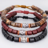 tibetan buddhist handmade white copper mantra sign charm natural sanders wood mala beads bracelet unisex chrismas gift