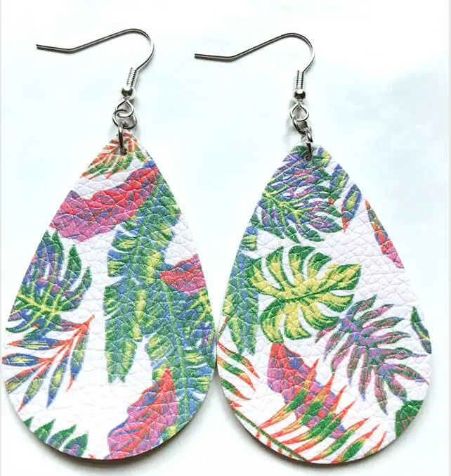 Женские трехслойные серьги в богемном стиле кожаная капля блестящие форме листа