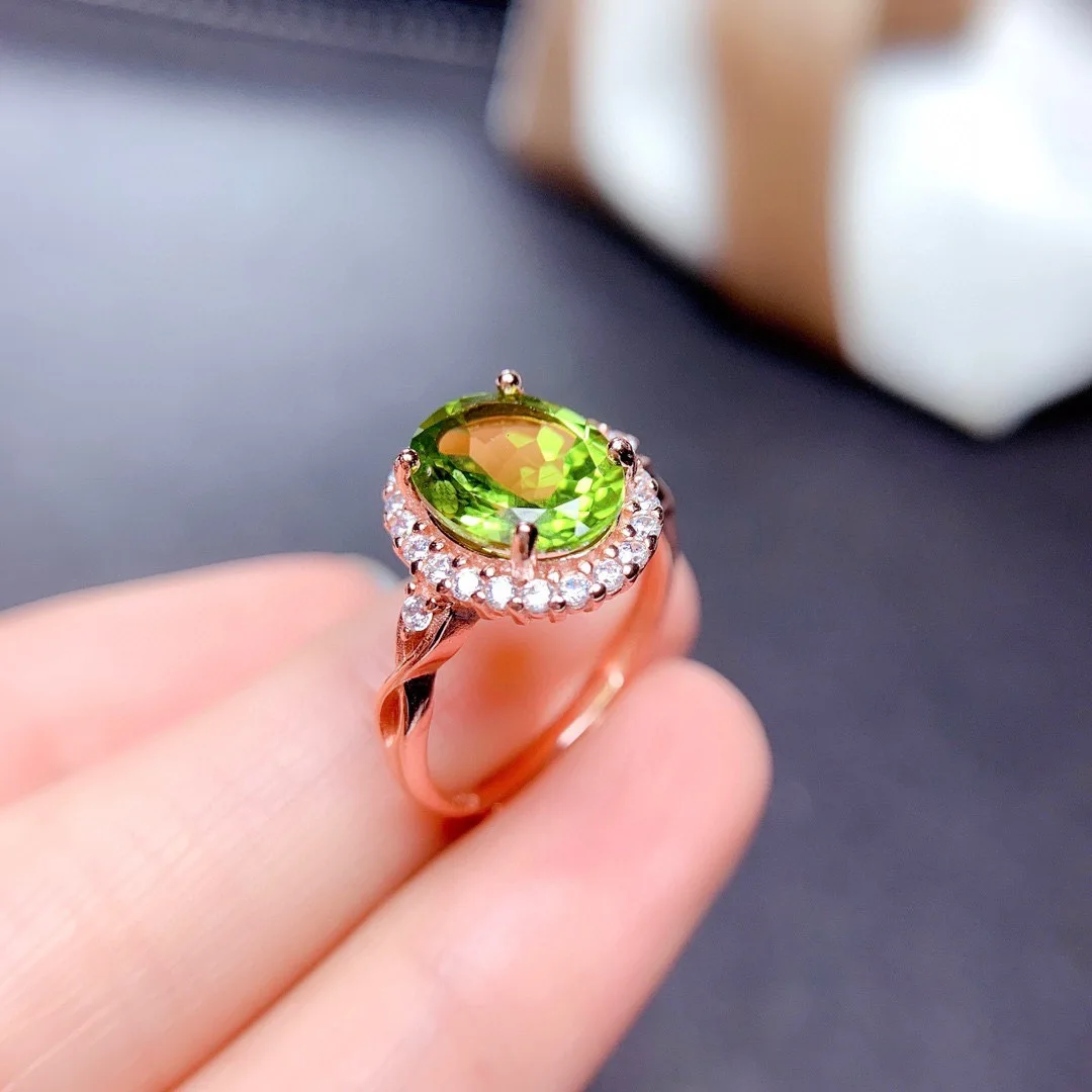 

Genuine Peridot Ring Solitaire 925 Sterling Silver Rings for Women Engagement Ring Silver 925 Green Gemstones Fine Jewelry