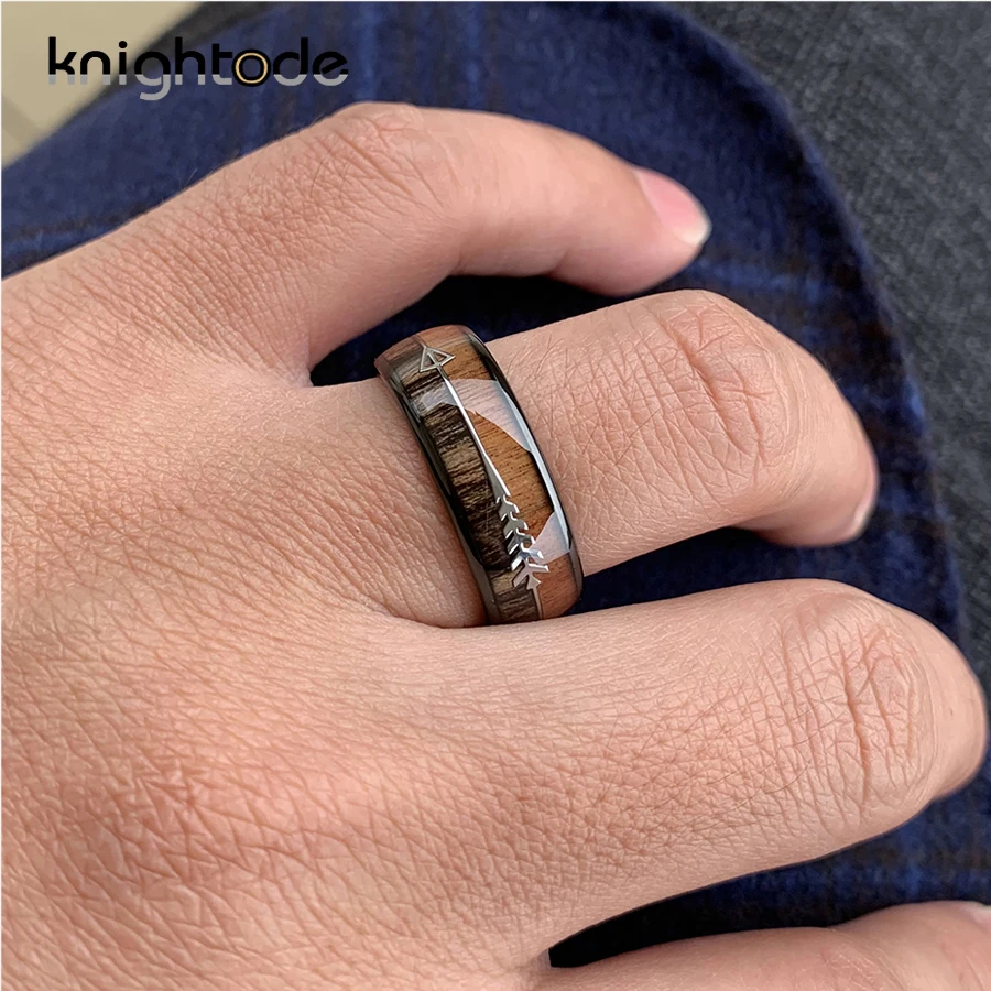 Koa вольфрамовое обручальное кольцо с инкрустацией из древесных стрел охотничьи