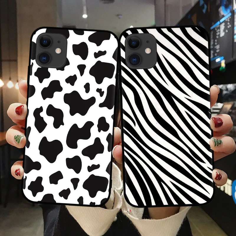 Для IPhone 11 Pro 6 S 7 8 Plus X XR XS Max SE 2020 Чехол для мобильного телефона белый черный корова