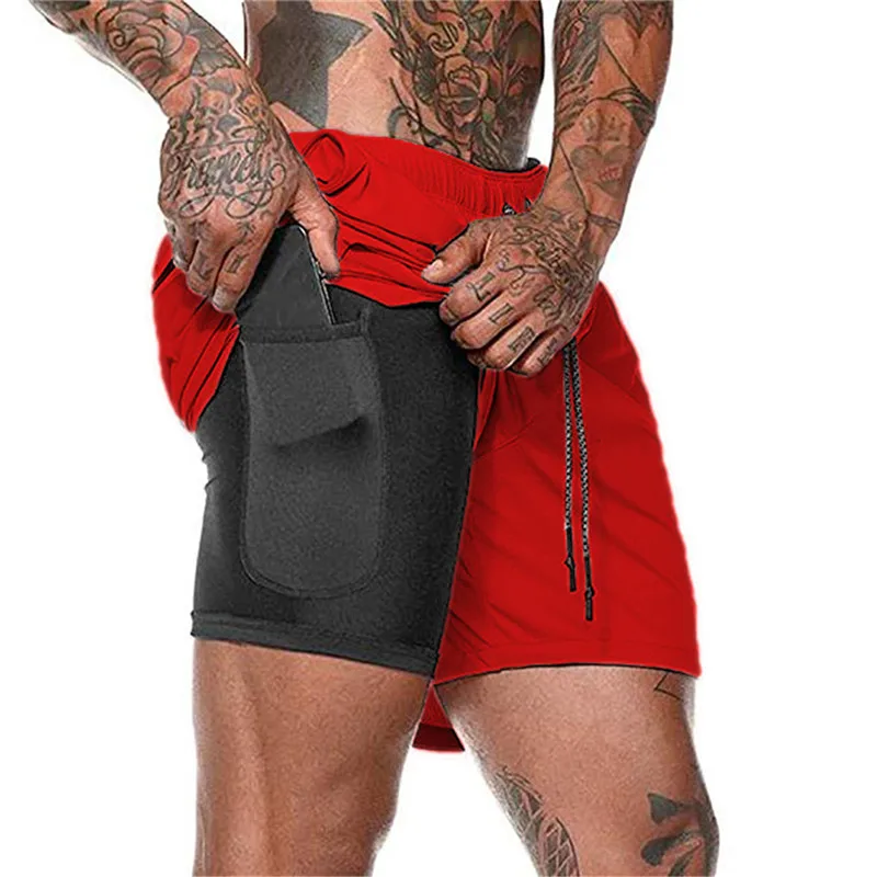 Red Шорты мужские шорты спортивные женские шорты спортивные спортивные новые мужские шорты для бега 2 в 1 спортивные мужские двухслойные быстросохнущие спортивные шорты для бега в спортзале короткий спортивный мужчина - Цвет: Red