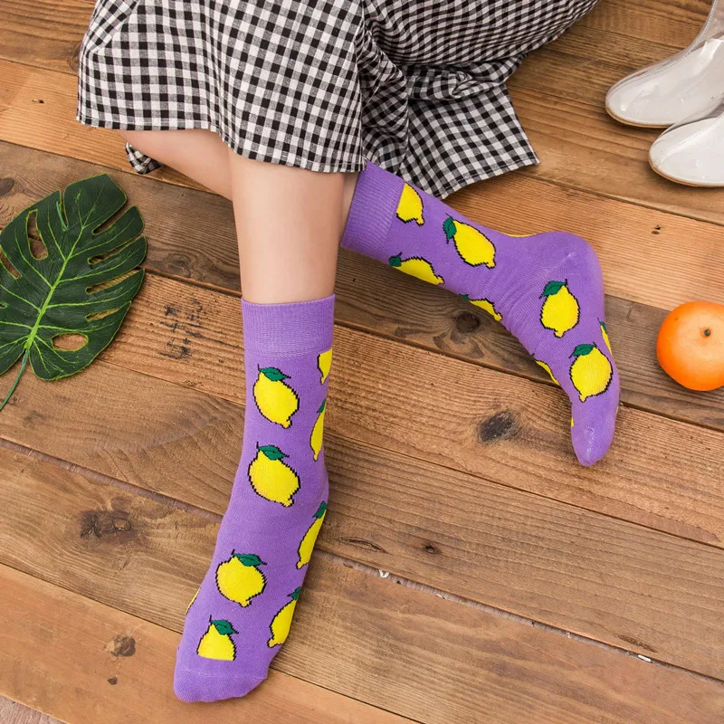 Женские носки Kawaii мультфильм фрукты яйца еда японский Harajuku скейтборд хлопок