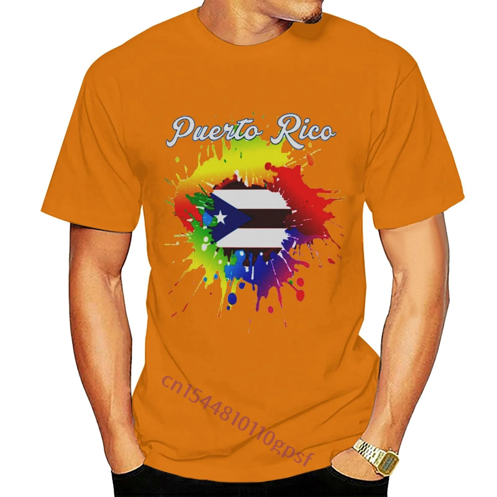 

Puerto Rico Flag Gay Colorful Splash T Shirt Men Cotton Casual T-Shirts Crew Neck Tee Shirt Short Sleeve Tops Party