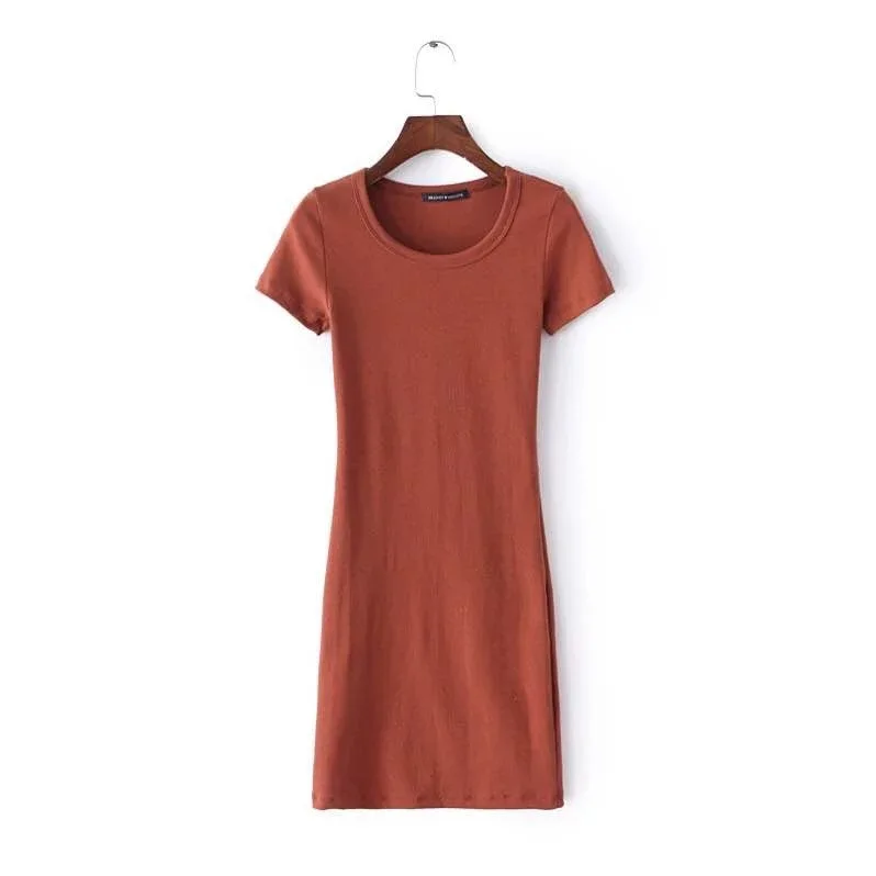

Fashion New Style Women's Clothing 2019 Western Style Ultra-stretch Thread Slim Fit Sheath O Neck Crew Neck Short Sleeve Dress