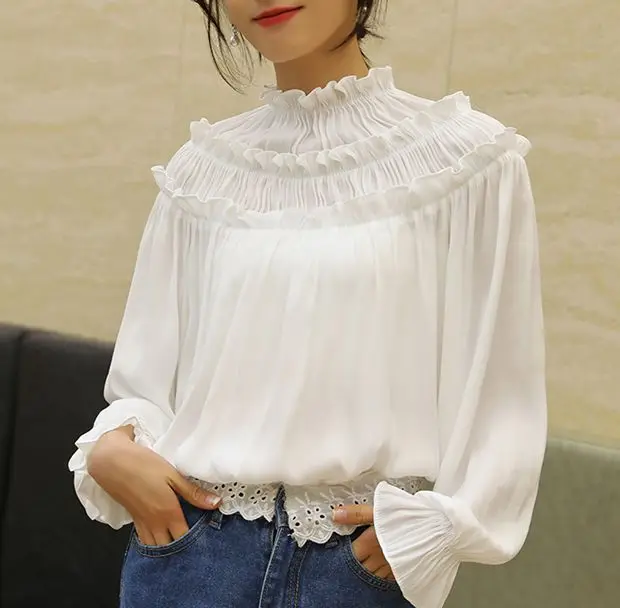 

Free shipping woman feminina Women's vintage blouse fashion clothes 2020 spring autumn white chiffon shirts female A6131