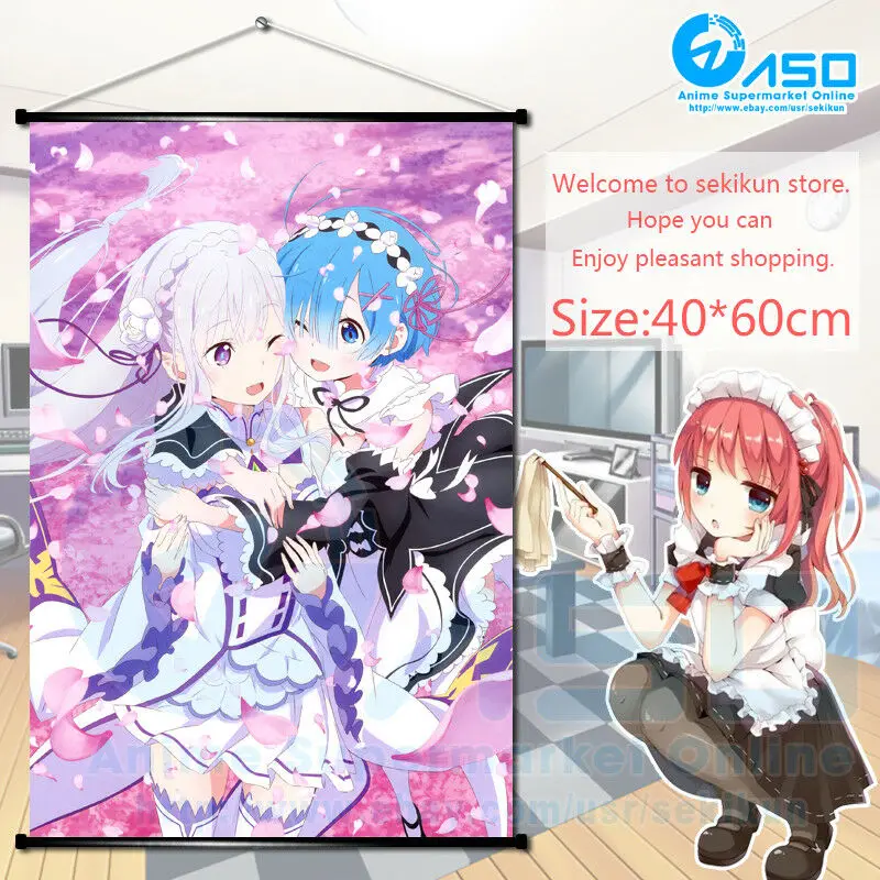 

Аниме, настенный постер, «Re Zero kara Hajimeru Isekai Rem Emilia», домашний декор, подарок, настенный постер, холщовая живопись, висячий свиток