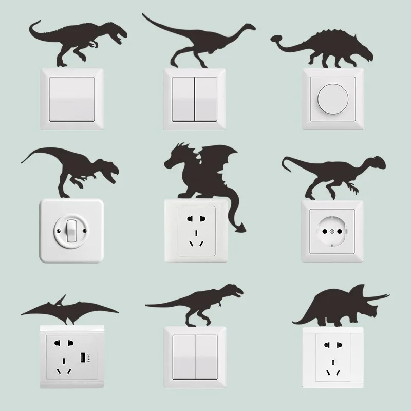 

PVC Dinosaur Self-adhesive Removable Creative Wall Stickers Home Switch Sticker For Kids Room Livingroom Bedroom Decor 19x38cm