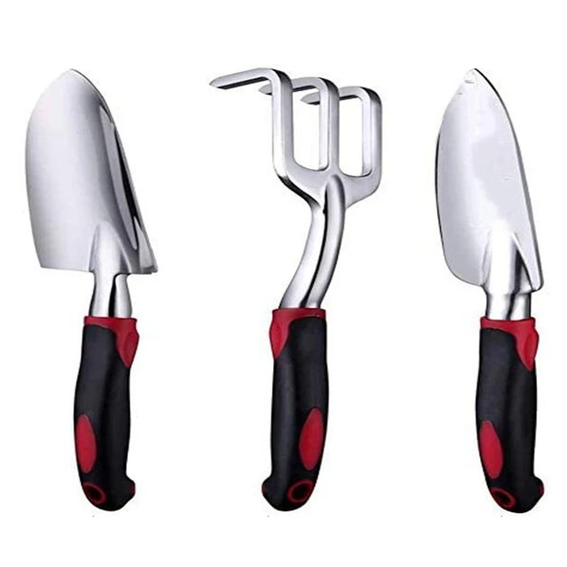 

3PCS Garden Tool Set Heavy Duty Garden Hand Shovels Cast-Aluminum Garden Trowels Hand Rake with Non-Slip Rubber Grip