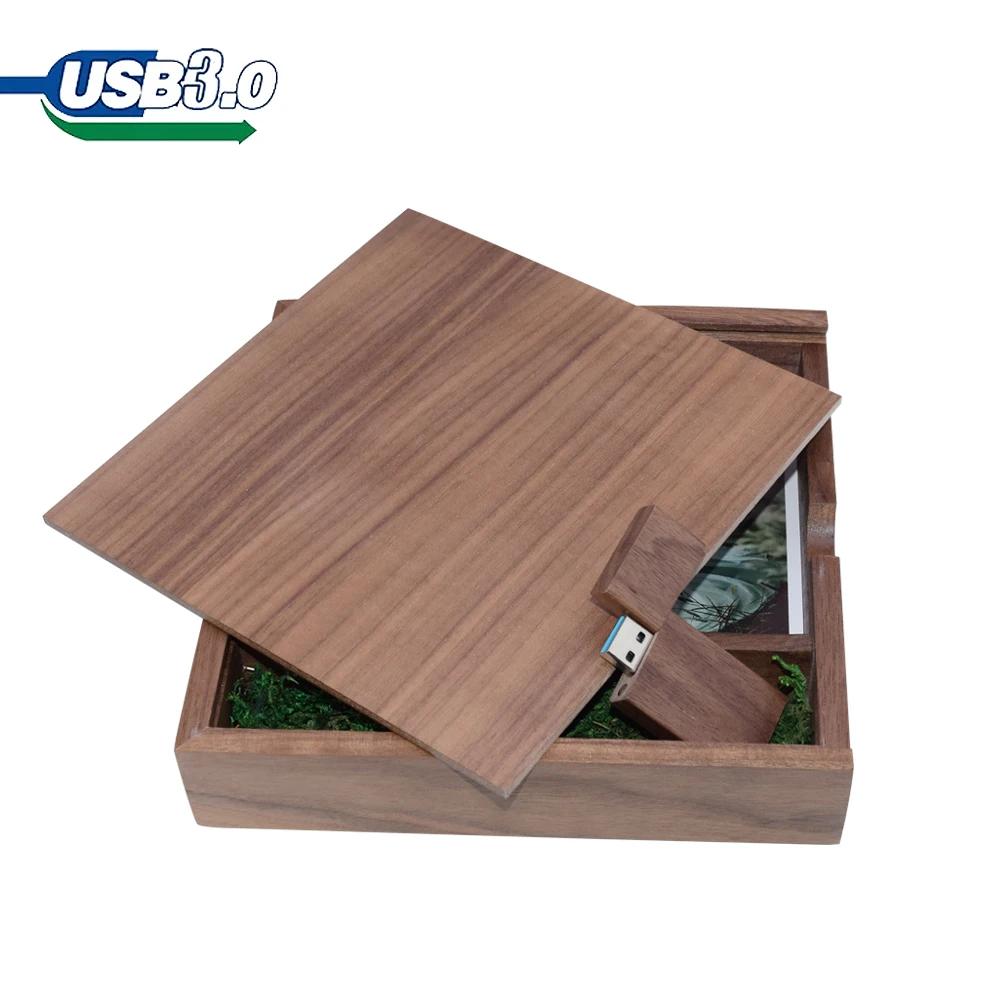 Бесплатный Логотип деревянный фотоальбом Usb + коробка флеш накопитель USB 3 0 U диск