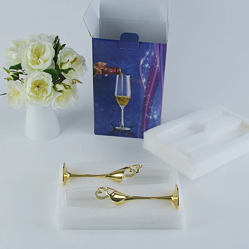 2PCS/Set Gold Wedding Champagne Toasting Glasss For Bird And Groom Party Dessert Glass Gift For Marriage Couple Cake Table Decor