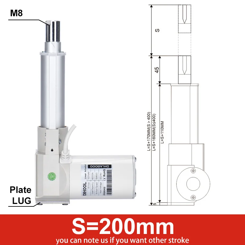 200 мм обраотзывы двигателя 12 В 24 постоянного тока линейный привод Магнитный