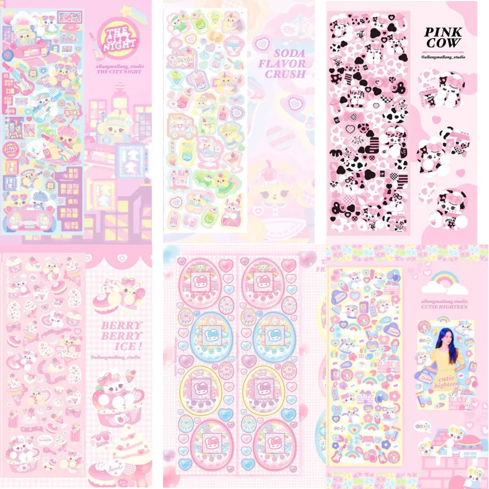 

Korean Ins Laser Girl Heart Cartoon Series Kawaii Sticker DIY Star Chasing Card Notebook Luggage Sticker Happiness Manual
