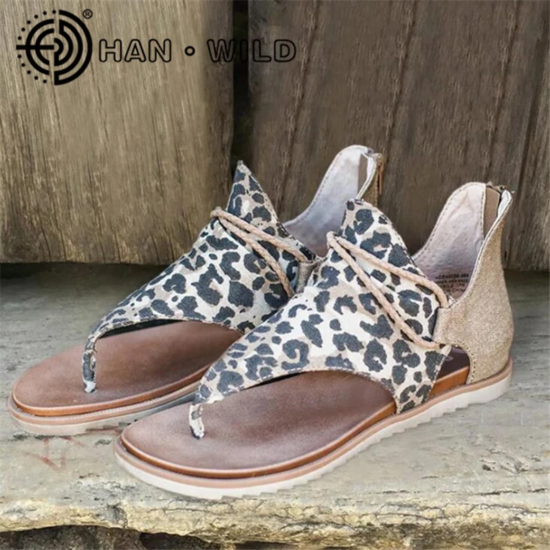 Сандалии женские с леопардовым принтом босоножки на плоской подошве