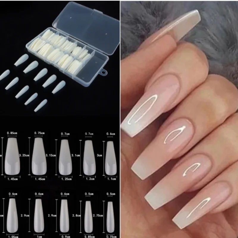 

100PCS/box Ballerina Full stickers False Nails Full Cover Acrylic Nail Art Tips Nature Press On Nails DIY For Nail Extensions