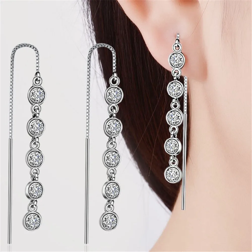 Длинные висячие серьги с кисточками украшенные кристаллами Сваровски женское