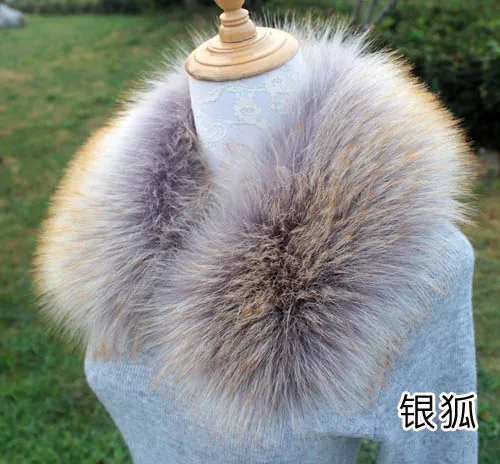 Qearlstar Women Scarf New Faux Fur Collar 55cm Women Children Jackets Coat Hood Fur Decor Shawl Soft Warm Luxury Scarves ZKG15