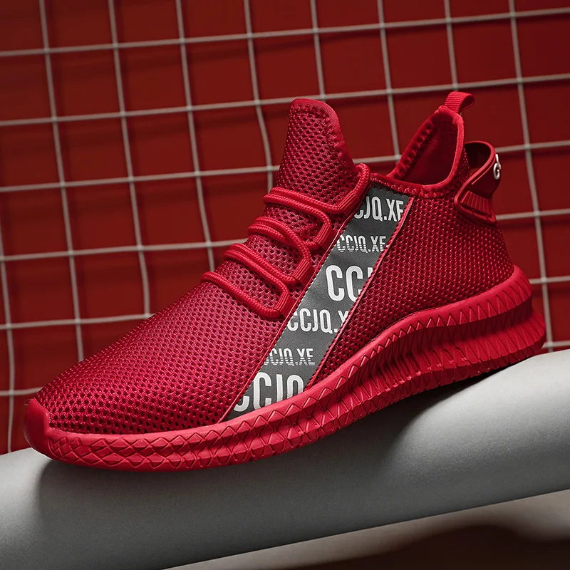 

New Sneakers Men Breathable Running Shoes Men Lightweight Fashion Summer Mesh Red Spoet Tennis Shoes Outdoor Big Size Sneakers