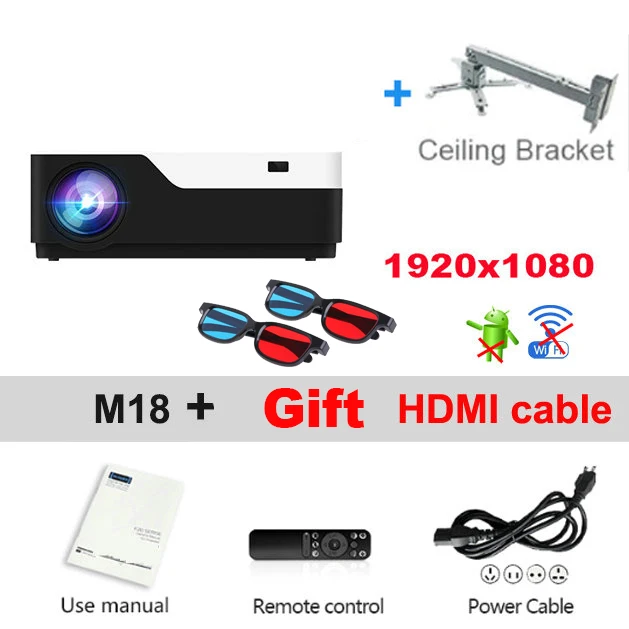 Add ceiling bracket Vivicine M18 1920X1080 настоящий Full HD проектор, HDMI USB PC 1080p светодиодный домашний мультимедийный видеопроектор с поддержкой AC3 - Цвет: Add ceiling bracket