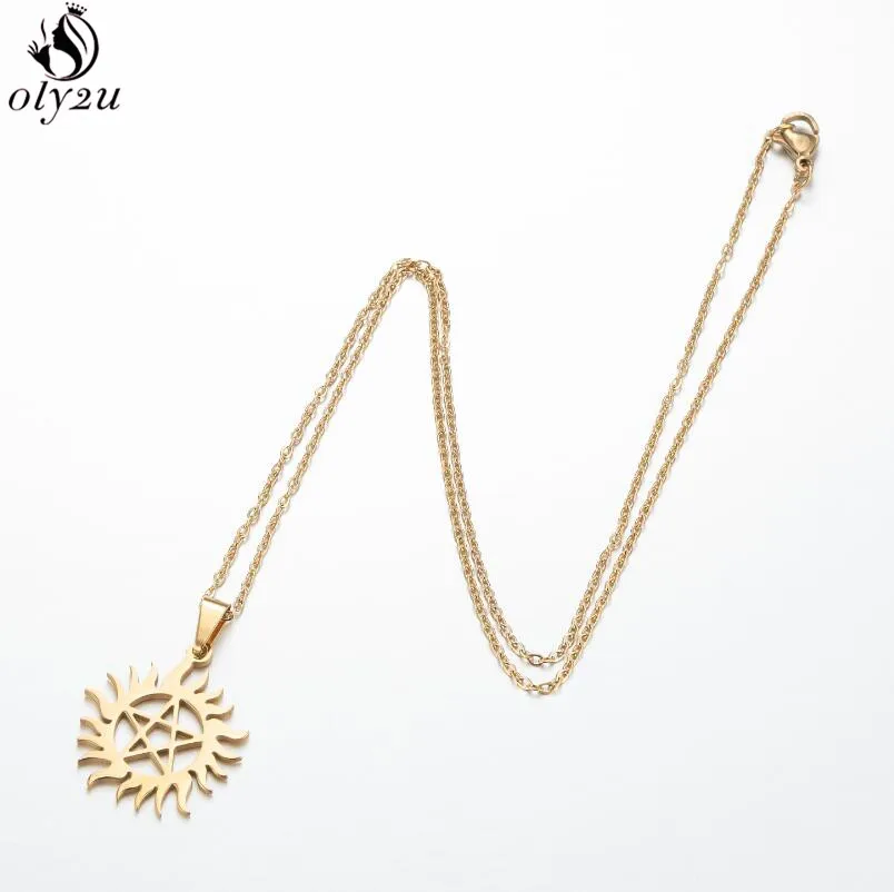 

Amulet Wolf Animal Necklaces Fashion Stainless Steel Sun Cross Jesus Bicycle Pendant Chain Necklace Women Punk Jewelry Gift