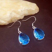 gemstonefactory big promotion unique 925 silver new glowing ocean blue topaz women jewelry gifts dangle drop earrings 20213778