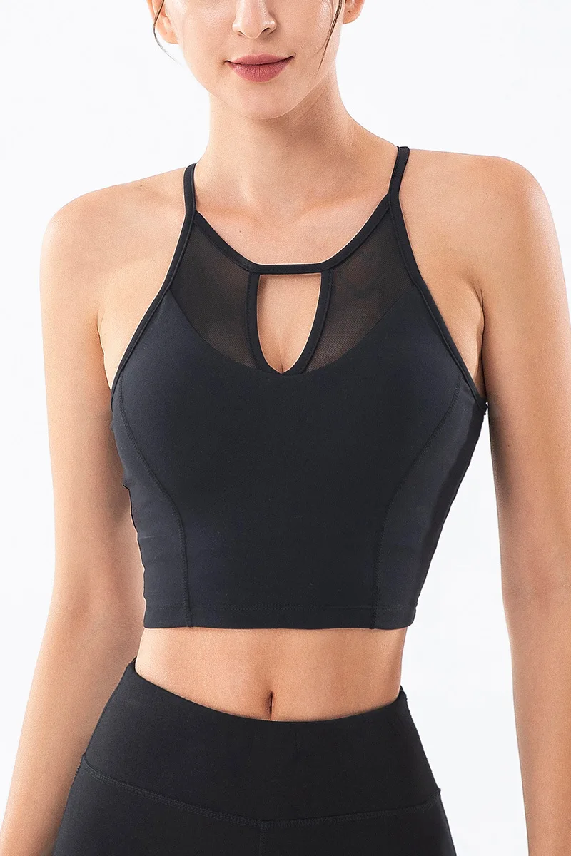 

V-Neck Ladies Sports Vest Breathable Quick-Drying Shockproof Sexy Mesh Gauze Beauty Back Underwear Yoga Bra Sportswear 2021