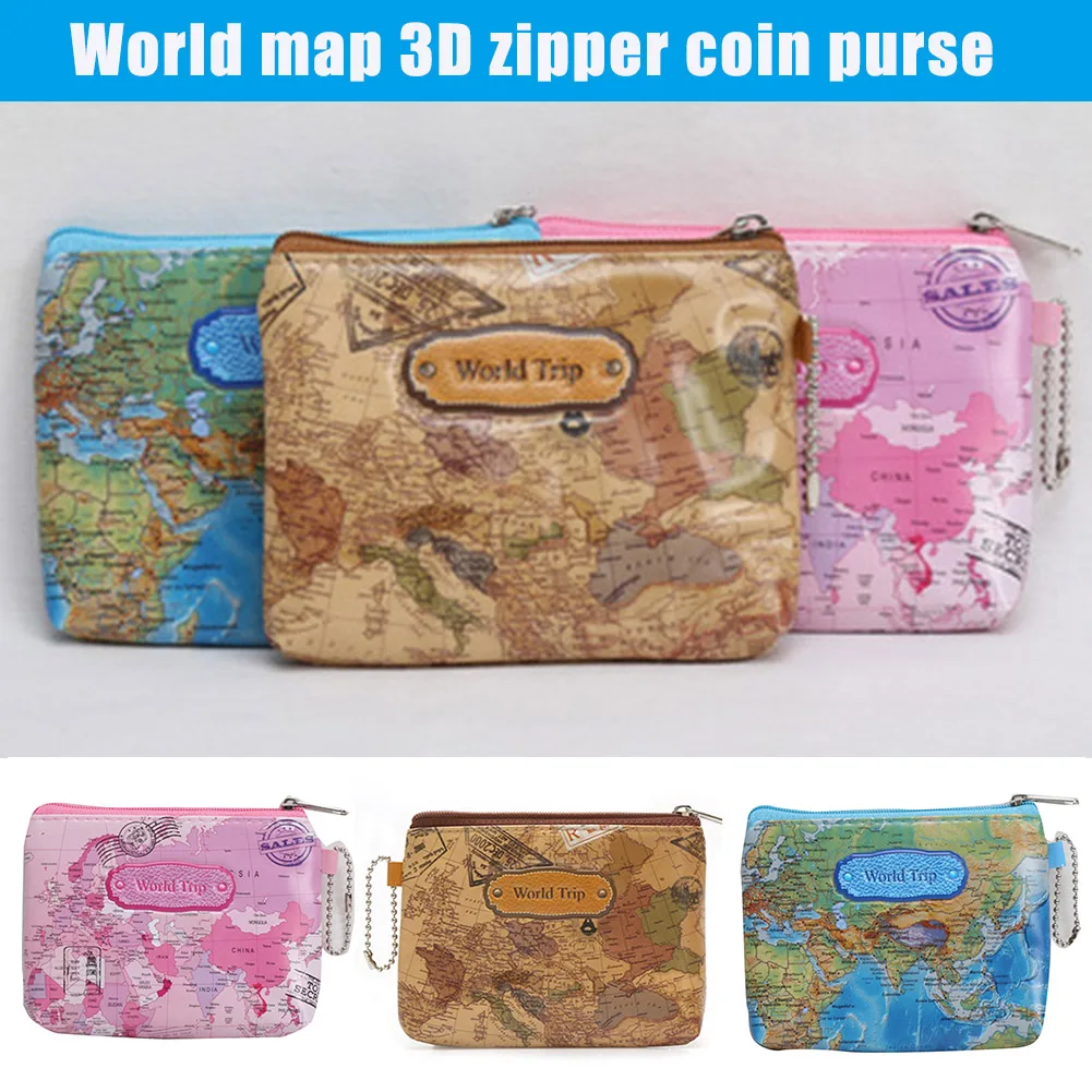 

World Map Series 3D Zipper Coin Purse Wallet Portable Pouch Cosmetic Bag -OPK
