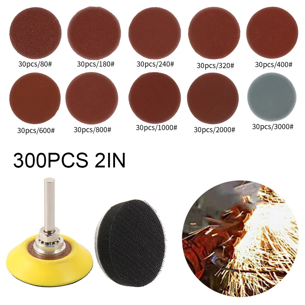 

300 PCS Sanding Discs 2 Inch 50mm Aluminum Oxide Adhesive Sanding Disc 80/100/180/240/600/800/1000/1200/2000/3000 Grit