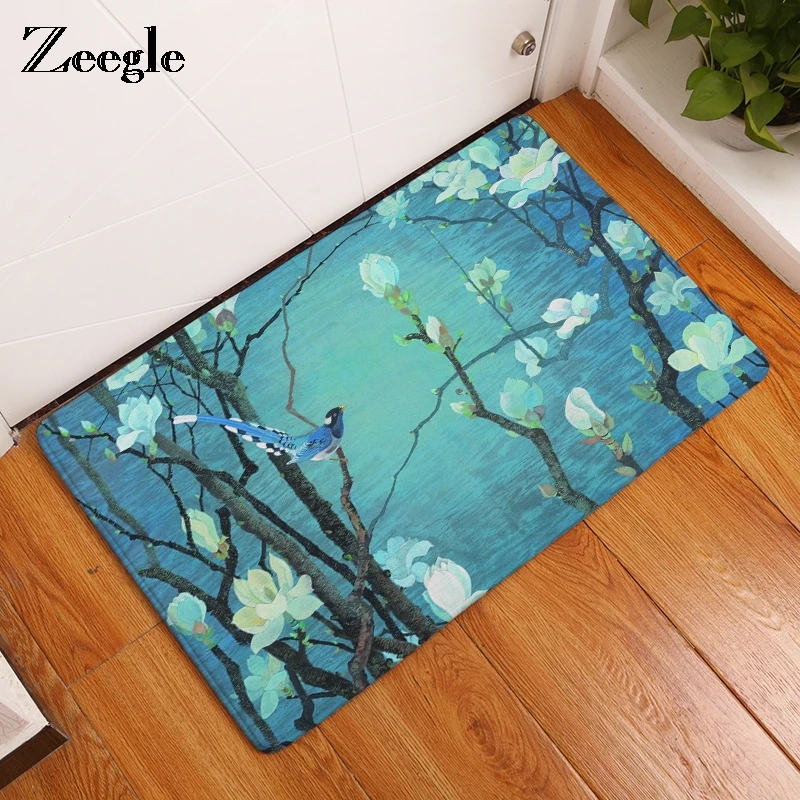 

Zeegle Doormat For Entrance Door Oil Pattern Colorful Bird Tree Floor Rugs Anti Skid Mats For Living Room Bedroom Kitchen Use